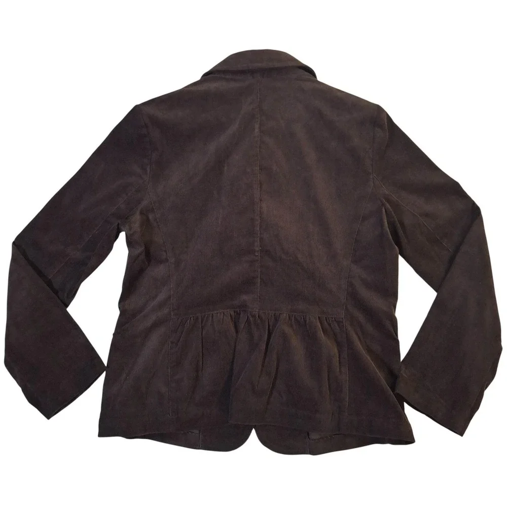 Talbots 3-Button Blazer Women's 14 Brown Corduroy Peplum Stretch Jacket